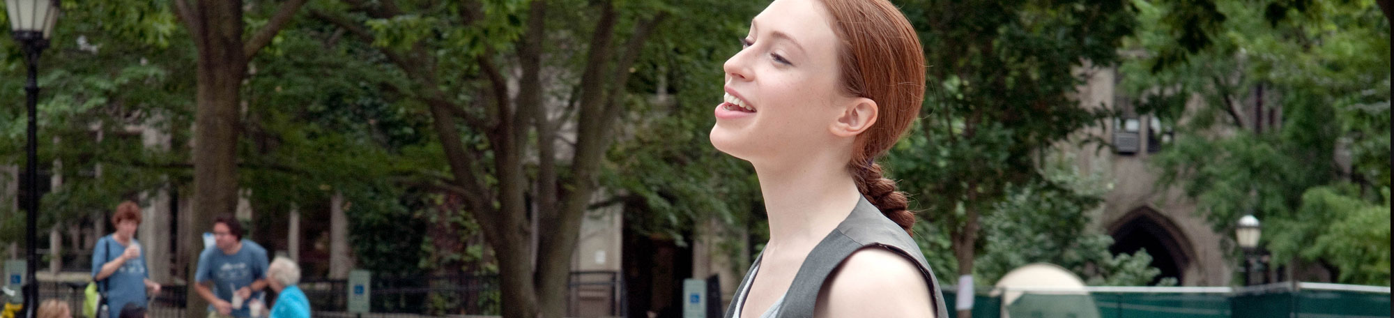 Caroline Gelber professes love for Rosalind, as the character Orlando.