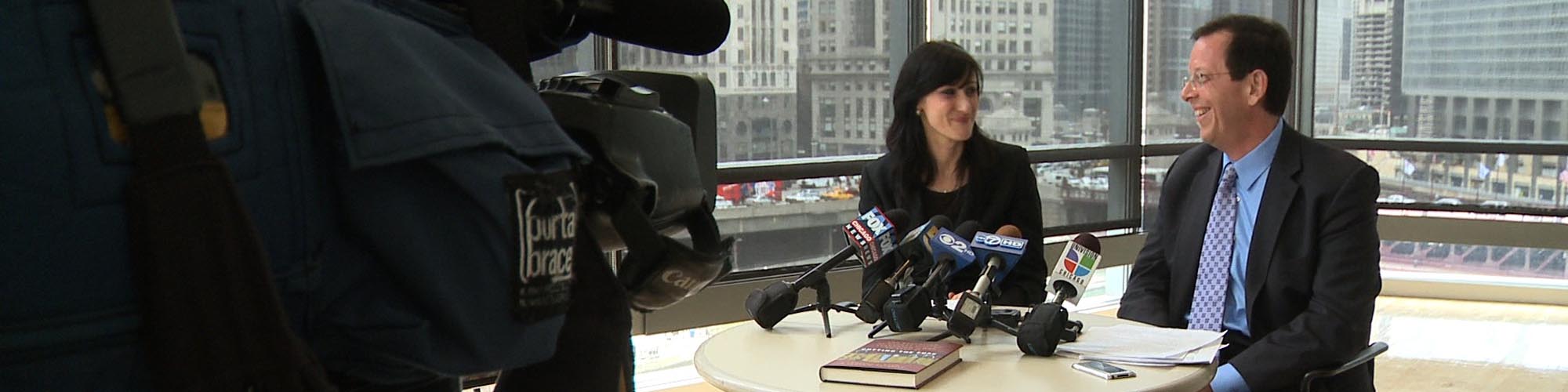 Jenna Jordan and Prof. Robert Pape address the Chicago media at a May 2 news conference, in which they pondered the effect of Osama bin Laden's death on the U.S. war on terrorism