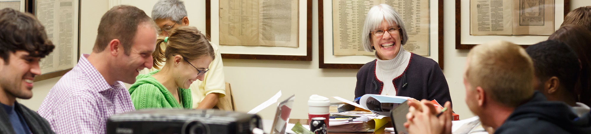 Margaret Mitchell, dean of the University of Chicago Divinity School, teaches class at Swift Hall.