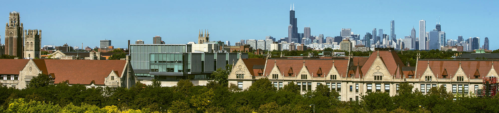 Chicago skyline and a portion of the University of Chicago campus, viewed from the roof of 6045 S. Kenwood Ave.,