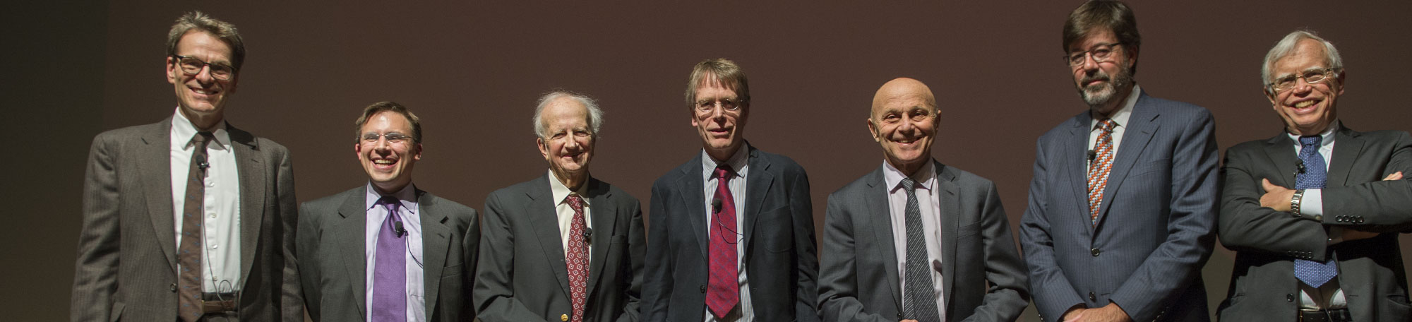 Panelists from left: John Cochrane; Tobias Moskowitz; Gary Becker; Lars Peter Hansen; Eugene F. Fama; John Heaton; and James Heckman.