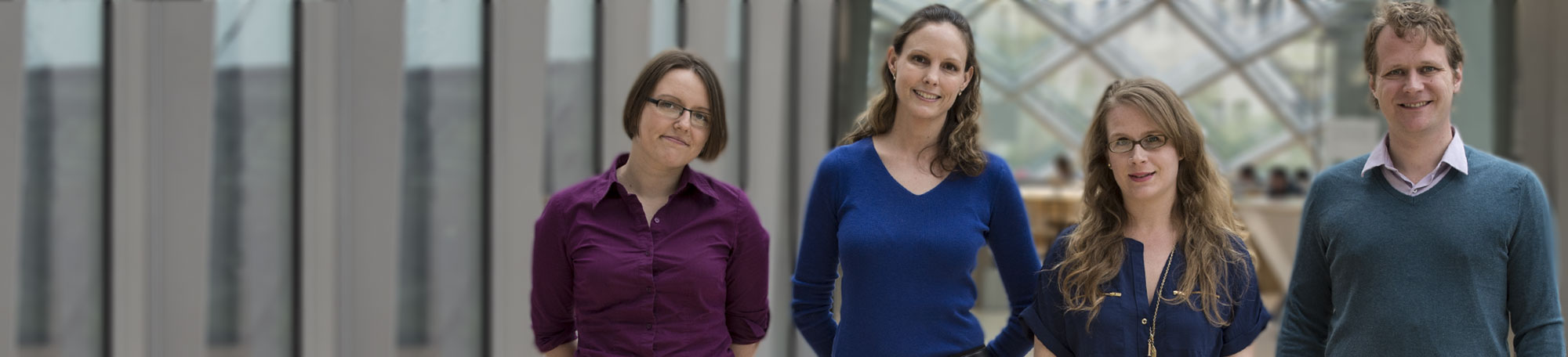 Wayne Booth Graduate Student Prize for Excellence in Teaching winners from left are: Nicole M James; Elizabeth J Terrien; Laura A Merwin; and Daniel W Pratt by Mansueto Library
