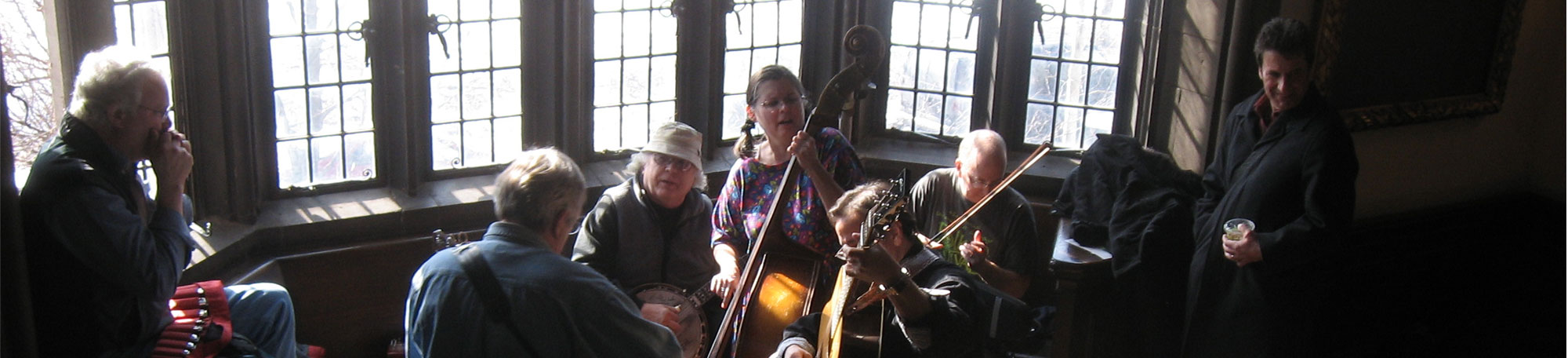 Festival attendees jam at Ida Noyes Hall during the 2008 University of Chicago Folk Festival