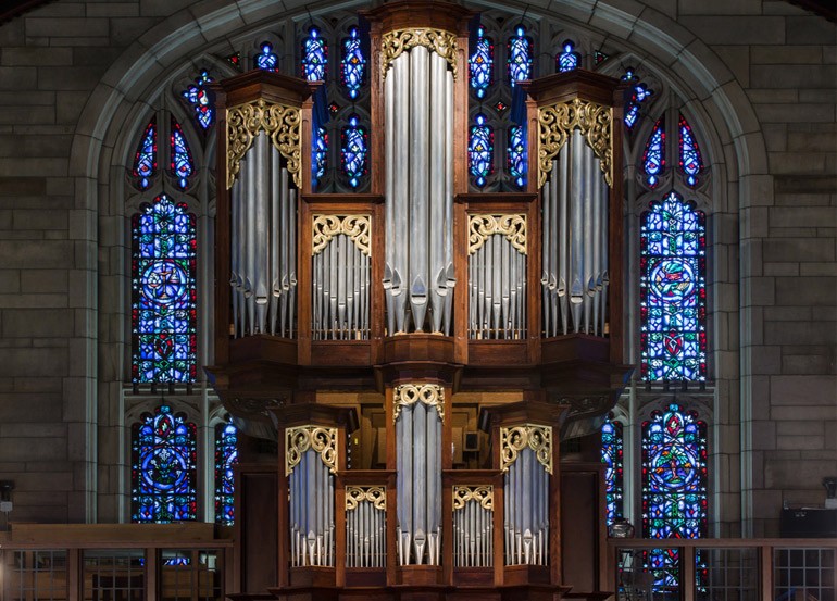 the stain glass of the chapel windows