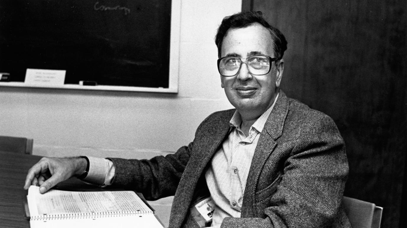 Physicist John Schiffer in 1987 at his desk at the University of Chicago.