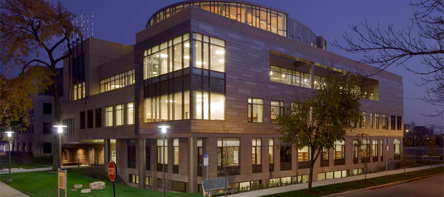 Chicago theological seminary at night