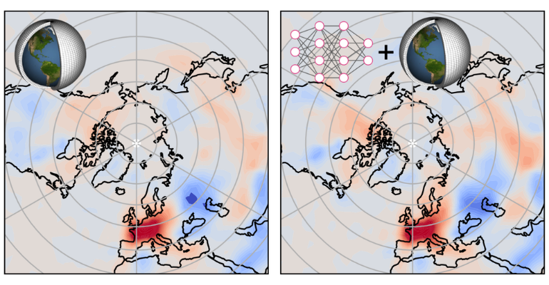 composite maps side by side showing heat waves over France