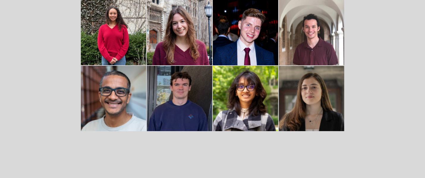 Top: Lucia Edmonds, Kyra Jackson, Yevhen Kylivnyk, Simon Yellen; Bottom: Mohamed Abdelhafez, Charles Benello, Trayi Ajit, Mari Katsadze