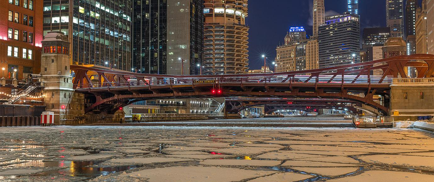 Chicago River with floating ice