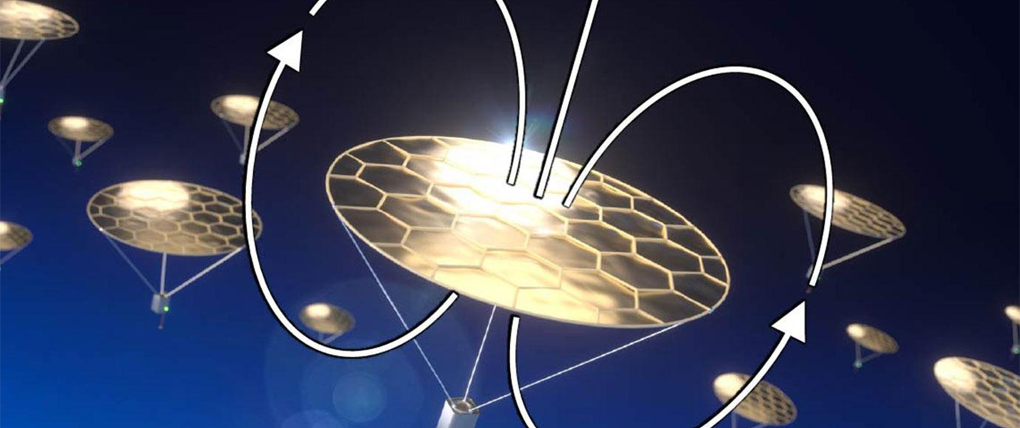 An illustration of how the devices could levitate high in the atmosphere powered only by sunlight