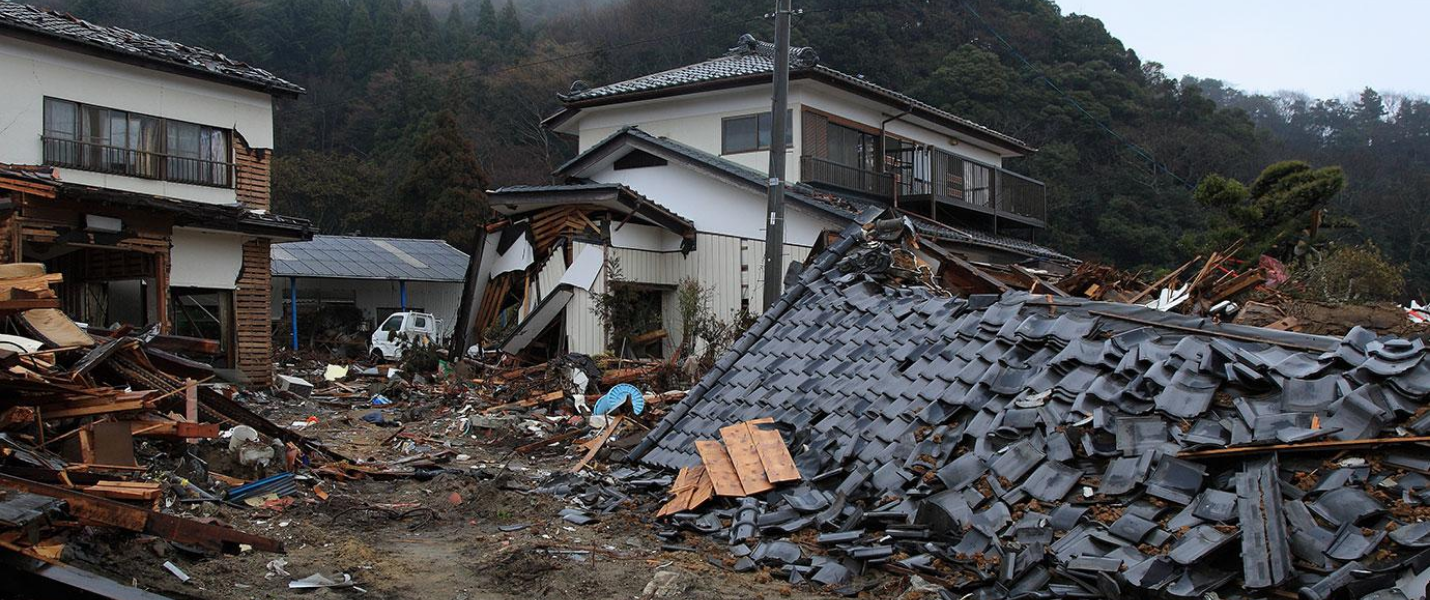 Damage to a road near Iwaki City in Japan