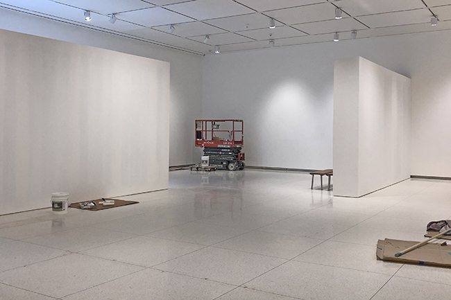Empty galleries being prepared for an exhibition