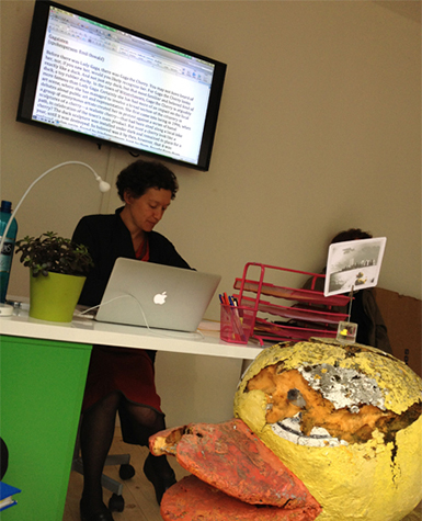  In a performance at dOCUMENTA (13) critic Lori Waxman reviews Gaga the Cherry, a work of public art that only looks like a sculpture of a duck, by a group of anonymous artists from Witzenhausen. Photo by Emil Oswald.